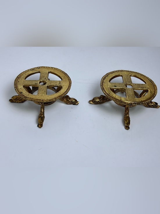 Cornell Other - Lot of 2 VTG Cornell Brass Ornate Lamp Base Dragon Feet Theme